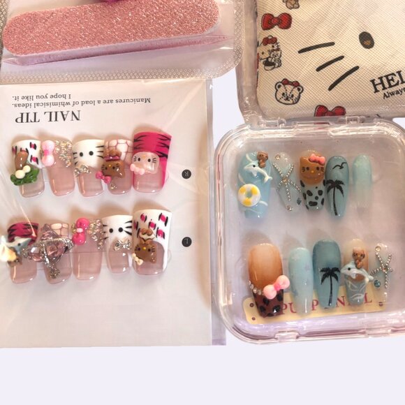 Y2K HANDMADE NAILS BUNDLE OF 2 SET OF HELLO KITTY BEACH CHARM NAILS XS/S NEW! - Picture 2 of 4